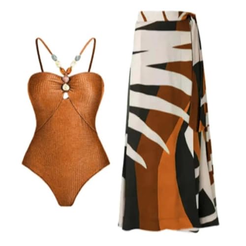 YUECIBAI Bikini Badeanzug Damen Bikini-Badeanzüge Für Damen Zweiteiliges Vintage-Print-Badeanzug Bikini-Badeanzüge Vintage Bikini XL Braun von YUECIBAI