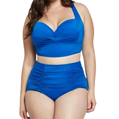 YUECIBAI Bikini Badeanzug Damen Bikini Set Büste Ruched Büste Gekreuzte Design Hohe Taille Frauen Badeanzug Für Schwimmbad XL Blau von YUECIBAI