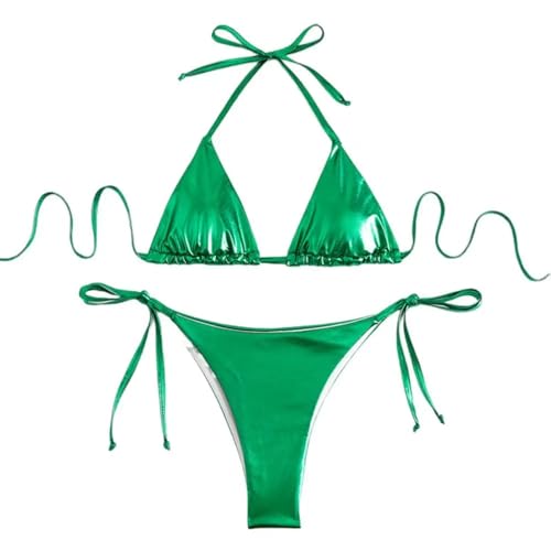 YUECIBAI Bikini Badeanzug Damen Sexy Bikini Set Badeanzug Damen Bikini Set Mit Schnürung Slips Sexy Für Quick M Green von YUECIBAI