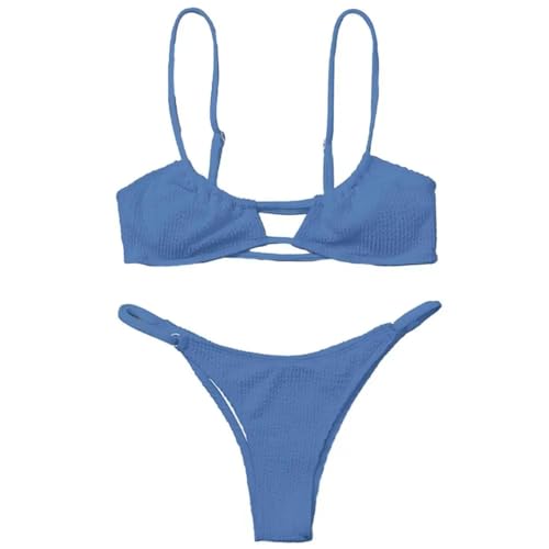 YUECIBAI Bikini Badeanzug Damen Zweiteiliges Bikini-Set Weiches Bikini-Set Für Damen 2-Teiliges Badeanzug-Set Mit Gurt Rücken Freies Design Hohe Taille Für Quick M Blue von YUECIBAI
