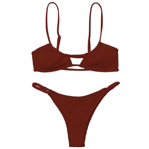 YUECIBAI Bikini Badeanzug Damen Zweiteiliges Bikini-Set Weiches Bikini-Set Für Damen 2-Teiliges Badeanzug-Set Mit Gurt Rücken Freies Design Hohe Taille Für Quick S Brown von YUECIBAI