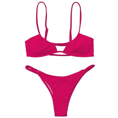 YUECIBAI Bikini Badeanzug Damen Zweiteiliges Bikini-Set Weiches Bikini-Set Für Damen 2-Teiliges Badeanzug-Set Mit Gurt Rücken Freies Design Hohe Taille Für Schnelle Rosen Rot von YUECIBAI