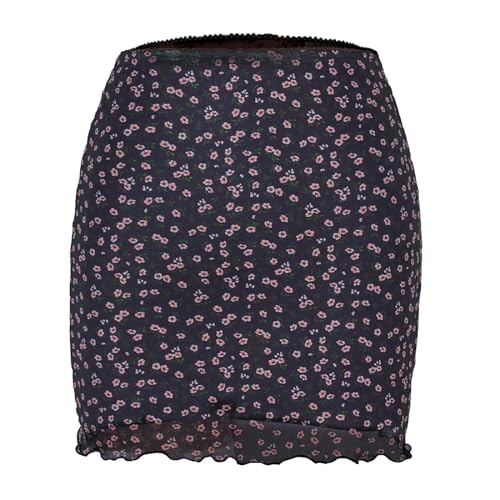 YUECIBAI Hübscher Rock Bleistiftrock Rock Tie Dye Print Mesh Doppels Chicht Mini Röcke Damen Streetwear Goth Vintage Rock L Navyblue von YUECIBAI