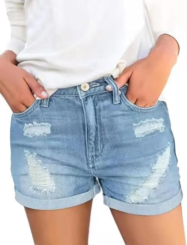 YUECIBAI Jeans Pantalon Jeanshosen Schlanke Jeans Shorts Für Damen Oberbekleidung Mit Hoher Taille Und Freizeit Hose Für Frauen Lockere Strand Hosen Hellblau von YUECIBAI