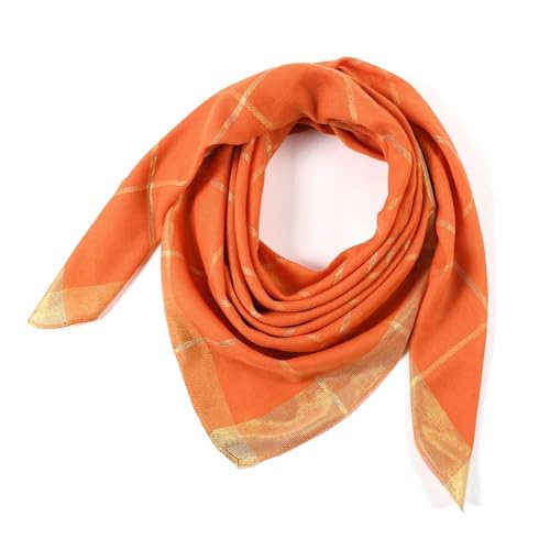 YUECIBAI Schal Damen Schal Goldener Schal Quadratisch 90X90 cm Border Head Schals Einfarbig Einfarbig Leicht Gewichtig Damen Haarbezug Plaid Orange von YUECIBAI