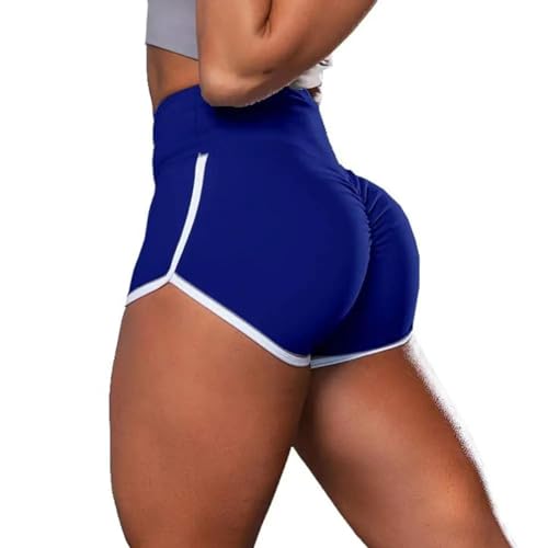 YUECIBAI Shorts Kurze Hose Damen Shorts Mit Hoher Taille Hüft LIM Yoga Sport Shorts Boxershorts Heiße Hosen S Blau von YUECIBAI