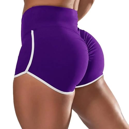 YUECIBAI Shorts Kurze Hose Damen Shorts Mit Hoher Taille Hüft LIM Yoga Sport Shorts Boxershorts Heiße Hosen S Lila von YUECIBAI