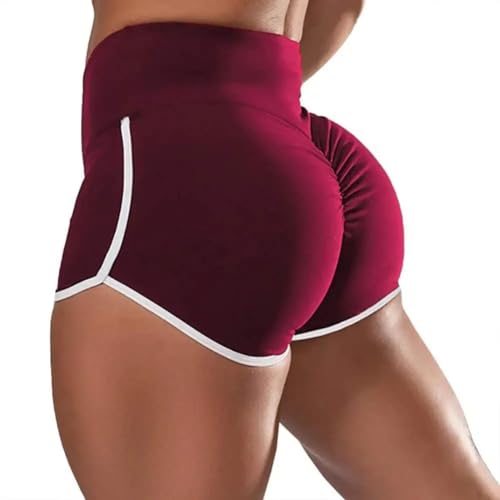 YUECIBAI Shorts Kurze Hose Damen Shorts Mit Hoher Taille Hüft LIM Yoga Sport Shorts Boxershorts Heiße Hosen XL WineRed von YUECIBAI