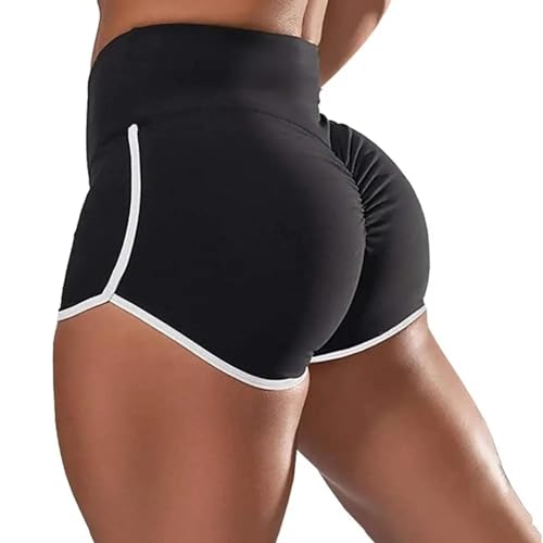 YUECIBAI Shorts Kurze Hose Damen Shorts Mit Hoher Taille Hüft LIM Yoga Sport Shorts Boxershorts Hot Hose XXXL Schwarz von YUECIBAI