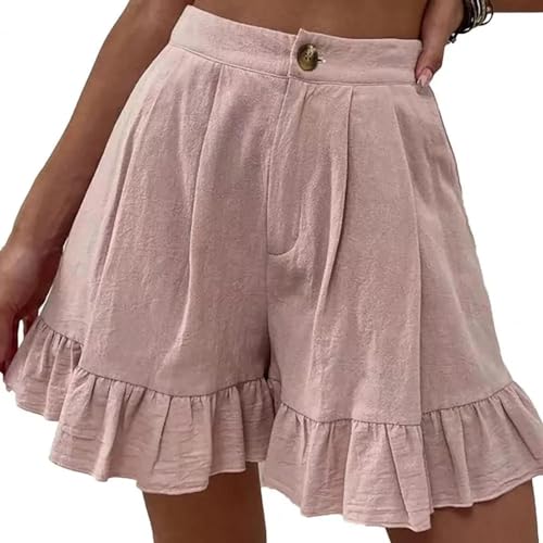 YUECIBAI Shorts Kurze Hose Einfarbig Chic Loose Fit Sommer Kurze Hosen Freizeit Shorts Plissee Für Home XL Pink von YUECIBAI