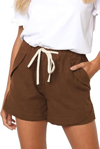 YUECIBAI Shorts Kurze Hose Plus Size Damen Hohe Taille Elastische Baumwoll-Sport-Shorts Mit Spitzen Gürtel XXXL Khaki von YUECIBAI