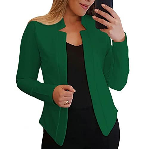 YUEPENGZHI Blazer Einfarbig Slim Fit Damen Blazer Jacke Kerbkragen Offener Stich Bürodame Jacke Mantel Anzug 5XL Grün von YUEPENGZHI