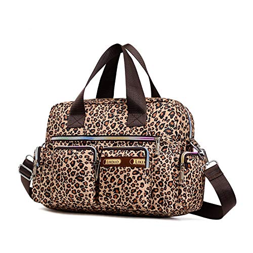 YUEPENGZHI Reisetaschen Sporttaschen Leopard Frauen Handtasche Nylon Gepäcktaschen Große Kapazität Blumendruck Handgepäck Reise Seesäcke Dame Mädchen Wochenende Taschen Color1 von YUEPENGZHI
