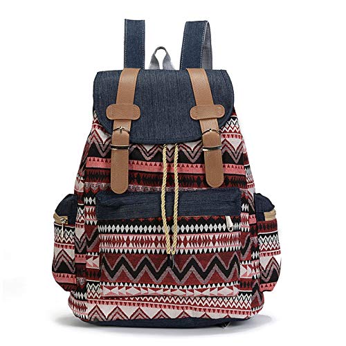 YUEPENGZHI Rucksäcke Damen Leinwand Retro Rucksack Mode Vielseitig Ethnisch Rucksack Boho Rucksack Schultasche Rucksack Schwarz von YUEPENGZHI