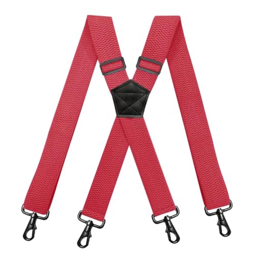 YUEZHAN Hosenträger Suspender Männer Hosenträger Haken Schnalle 4 Clips Träger X-Förmige Hosenträger Mais Korn Stretch Hosenträger Männlich Rot von YUEZHAN