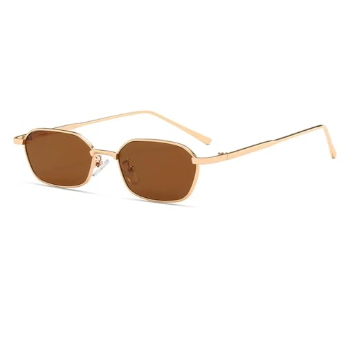 YUEZHAN Sonnenbrille Herren Kleine Quadratische Sun Glasse Frauen Männer Punk Metallrahmen Sonnenbrille Herren Retro Brille Uv400 Brillen C4Gold-Brown von YUEZHAN