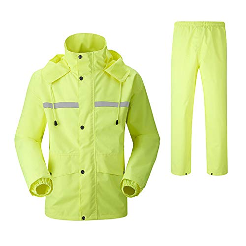 Wasserdichte Regenmäntel für Erwachsene Reflektierender Regenanzug (Jacke + Hose) Regenbekleidung Kapuze Frauen Herren Wiederverwendbare Regenjacke für den Außenbereich (4XL,Fluoreszierendes Gelb) von YUHANG