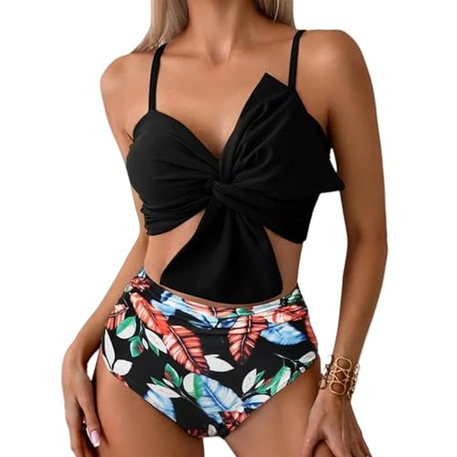 YUHNPSZE Damen-Bikini-Set Mode Gedruckte Hohe Taille Falten Bikini Set Strand Split Badeanzug Bogen Bikini Badeanzug-A24040304D-Xl von YUHNPSZE