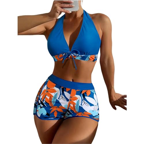 YUHNPSZE Damen-Bikini-Set Printed Strappy Neckholder Split Badeanzug, High-Waisted Shorts Bikini Set, Strand Badeanzug-Druck13-M von YUHNPSZE