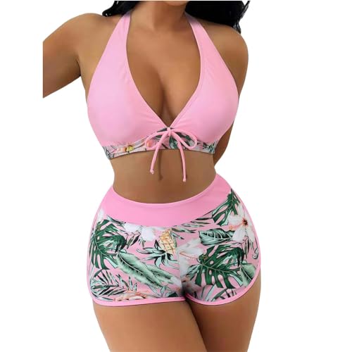 YUHNPSZE Damen-Bikini-Set Printed Strappy Neckholder Split Badeanzug, High-Waisted Shorts Bikini Set, Strand Badeanzug-Druck20-Xl von YUHNPSZE