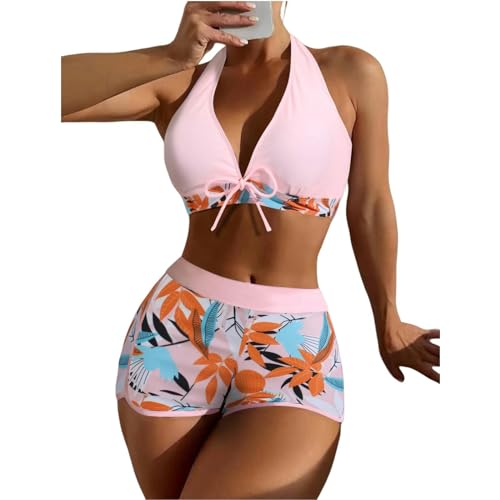 YUHNPSZE Damen-Bikini-Set Printed Strappy Neckholder Split Badeanzug, High-Waisted Shorts Bikini Set, Strand Badeanzug-Druck8-Xl von YUHNPSZE