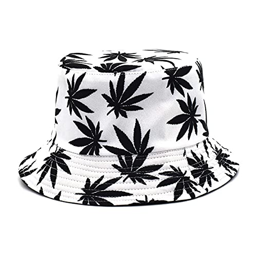 YUHOOE Bucket Hat Cap Marihuana Weed Leaf Cannabis -Modische Baumwolle Faltbare Fischerhut Damen Herren Sonnenhut Hip Hop Hut Outdoor Angeln,Weiß,56,58Cm von YUHOOE