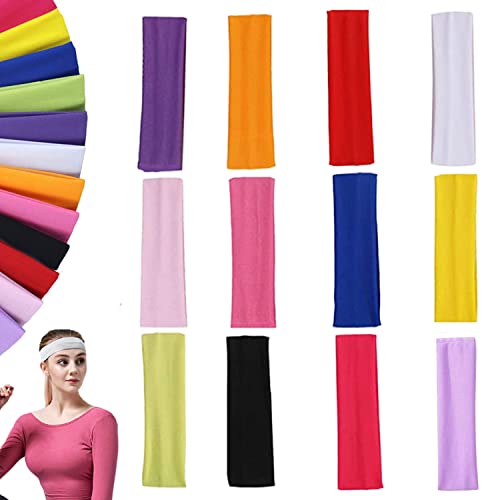 12Pcs Frauen Schweißband Stirnband, Yoga Haarband, Einfarbig Elastisches Yoga Haarband, Elastisches Sport-Stirnband, für Laufen, Yoga, Fitness, Gesichtsreinigung von YULIAO