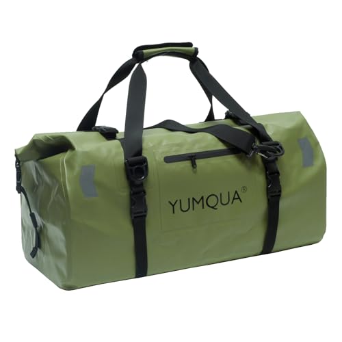 YUMQUA wasserdichte Reisetasche Sporttasche Duffel Dry Bag, zum Kajakfahren Camping Bootfahren Motorradfahren usw, Army Green 55L Wasserfeste Duffle Bag von YUMQUA