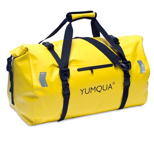 YUMQUA wasserdichte Reisetasche Sporttasche Duffel Dry Bag, zum Kajakfahren Camping Bootfahren Motorradfahren usw, Gelb 55L Wasserfeste Duffle Bag von YUMQUA