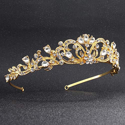 YURT Krone Damen,Elegante Vintage Gold Klassische Kristall Krone Stirnband Prinzessin Tiara Mädchen Zarte Braut Hochzeit Geburtstag Festzug Prom Haarschmuck von YURT