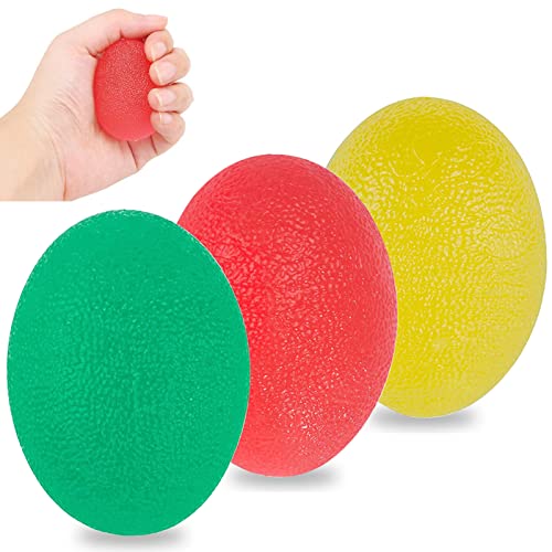 Handtrainer Fingertrainer Eiförmige Griffbälle YUTOU 3 Stück Anti Stress Bälle Hand Trainingsgerät mit Unterschiedlichen Härtegraden für Stressabbau Kräftigung von Hand und Finger - Gelb/Rot/Grün von YUTOU