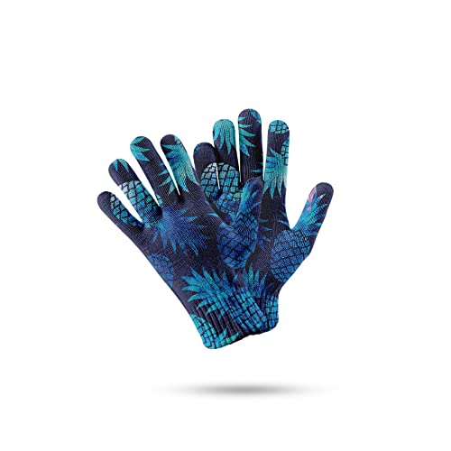 YUUKI Damen Handschuhe,Blaue Ananas 3D-Muster Atmungsaktive Anti-Rutsch-Strick-Touchscreen-Handschuhe Mit Blauem Elastischem Bündchen Für Damen Herren Outdoor Running Winterhandschuhe von YUUKI