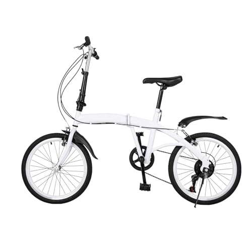 YUYUZI Weißes Klapprad, 20 Zoll Sportfahrrad, 6 Gang Pendlerfahrrad für Kinder und Erwachsene von YUYUZI