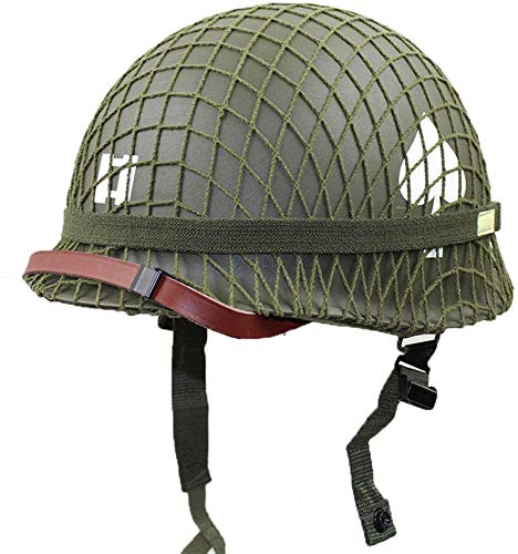 YWHCLH WW2 US M1 Helm Stahl Grüner Helm Replik Mit Mesh Mesh Canvas Kinnriemen (A) von YWHCLH