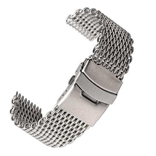 YWSZY Silber 18mm / 20mm / 22mm / 24mm Edelstahl Milanese Haifisch Netz Uhrenarmband-Bügel-Ineinander Greifen Metall-Armbänder Armband for Uhr (Band Color : Silver, Band Width : 18mm) von YWSZY