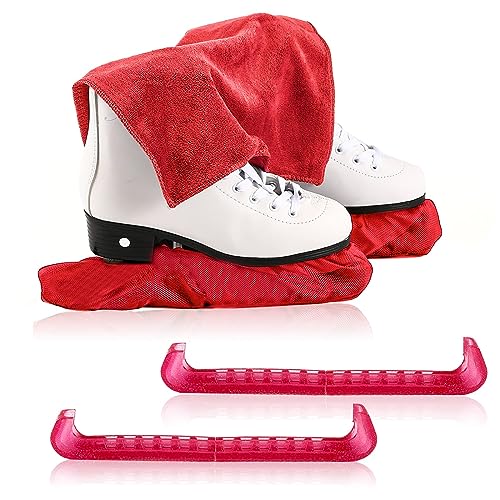 Eishockey Kufenschoner Schlittschuhe Geschenkset,Schlittschuhschoner,1 Paar Elastische Kufenstrümpfe+1 Paar Verstellbar Schutz Kunststoff+1 Stück Handtuch, Kufenschutz Zubehör für Herren Damen Kinder von YWYHHM