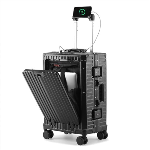 YXHYYDP Intelligentes Gepäck, Handgepäck mit Zollschloss, erweiterbares Spinnergepäck, Telefonhalter mit USB-Anschluss, Getränkehalter, für Geschäftsreisende, Reisen (Black 29inch) von YXHYYDP