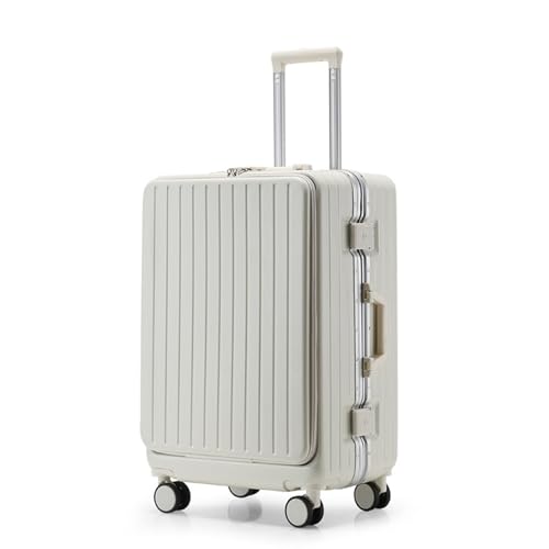 YXHYYDP Multifunktionaler leiser Koffer mit drehbaren Rädern, Handgepäckkoffer, Vorderfach, Getränkehalter, USB-Anschluss, verwendet für Geschäftsreisen, Urlaub, Schule (White 32inch) von YXHYYDP
