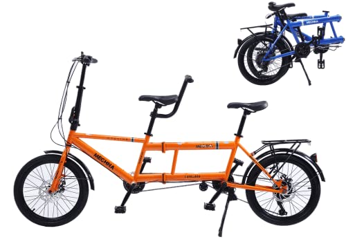 YXWJ Klassisches Tandem -Fahrrad - Stadt Tandem Folding Bicycle, Faltbare Tandem Adult Beach Cruiser Bike Verstellbarer 7 Geschwindigkeiten, Familie 3 -Säseer,Orange von YXWJ