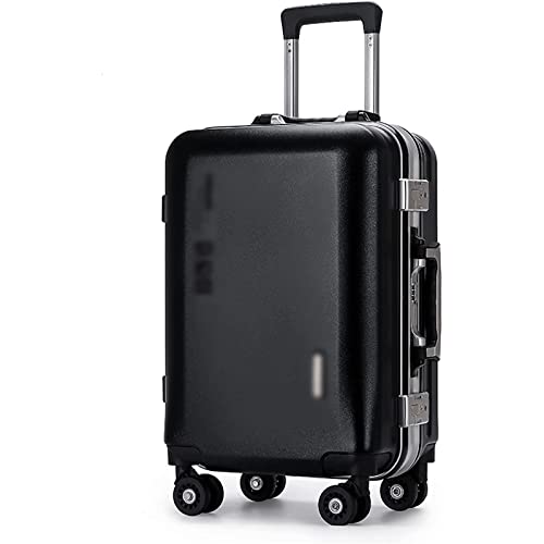YXZYFPP Leises Aluminium-Handgepäck, 20-Zoll-Logo-Trolley-Koffer, USB-Lademodell, Hartgepäck, Passwort-Boarding-Koffer, hart, glatt (Black) von YXZYFPP