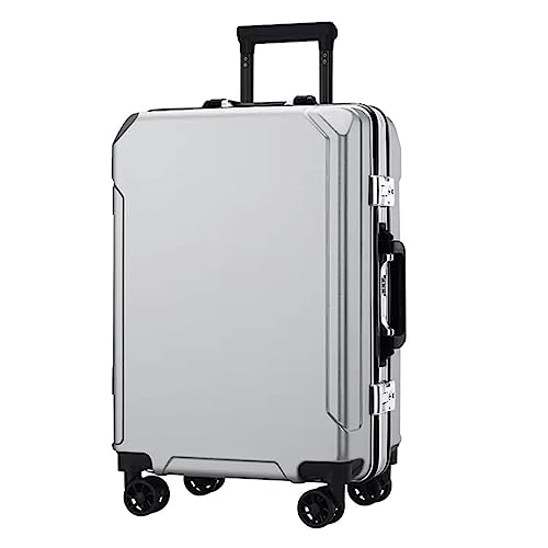 YXZYFPP Modische Koffer, Koffer mit Spinner-Rädern, Handgepäck, Zwei USB-Ladeanschlüsse, Aluminiumrahmen-Koffer, großes Fassungsvermögen, leicht zu transportieren (Silver Gray 24 in) von YXZYFPP