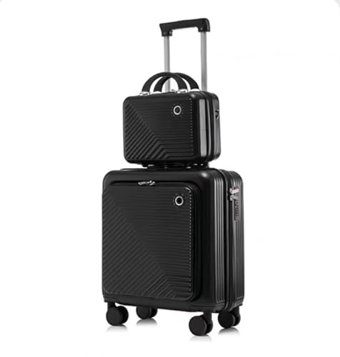 YXZYFPP Zweiteiliges Kofferset, codierter Boarding-Koffer, Trolley-Koffer, Leichter Koffer mit leisen Lenkrollen, 14-Zoll-Kosmetikkoffer (Black 24in) von YXZYFPP