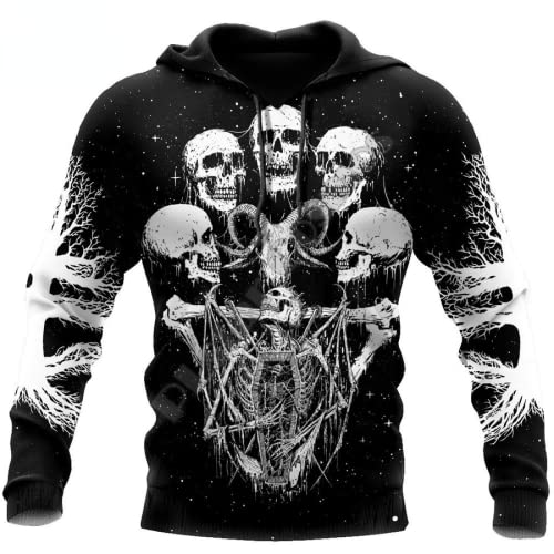 YYFHHK Dark Art Satanic Skull 3D-Druck Mode Herren Große Größe Hoodie Unisex Kapuzen-Sweatshirt Streetwear Freizeitjacke Trainingsanzug von YYFHHK