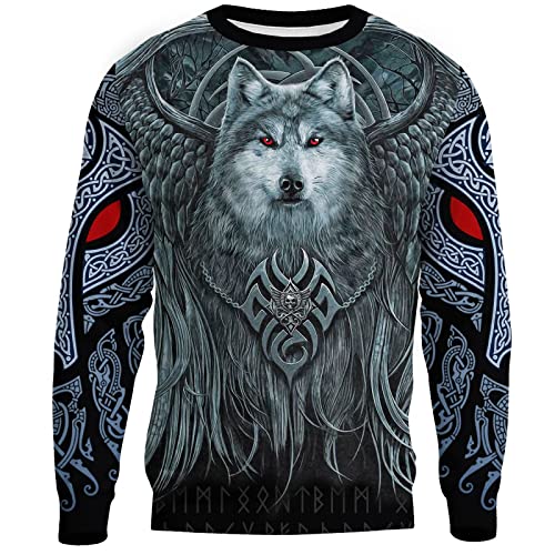 YYFHHK Viking Style Großer Hoodie Wolf Und Wikinger Tattoo 3D All Over Printed Mens Hoodies Unisex Sweatshirt Lässige Jacke Mit Reißverschluss von YYFHHK