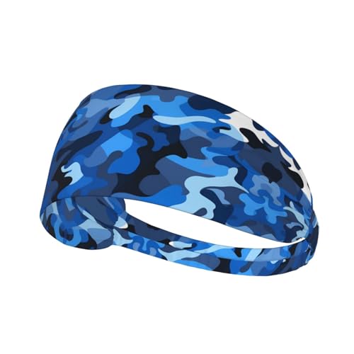 Elastisches Übungs-Stirnband für Damen und Herren, feuchtigkeitsableitend, athletisch, für Laufen, Fitnessstudio, Training, blaues Camouflage-Muster von YYHHAOFA