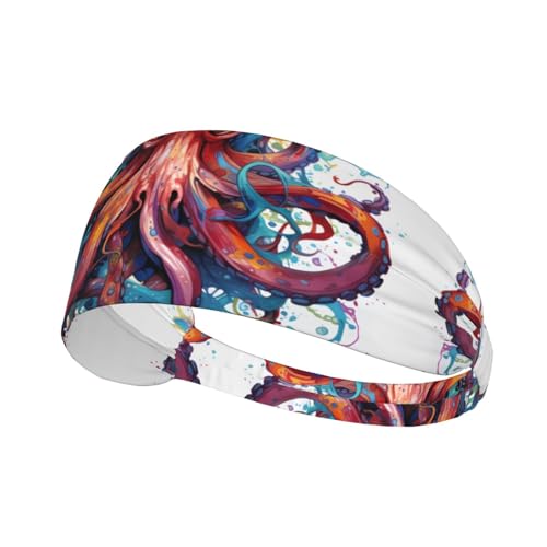 Elastisches Übungs-Stirnband für Damen und Herren, feuchtigkeitsableitend, athletisch, für Laufen, Fitnessstudio, Training, farbiges Oktopus-Muster von YYHHAOFA