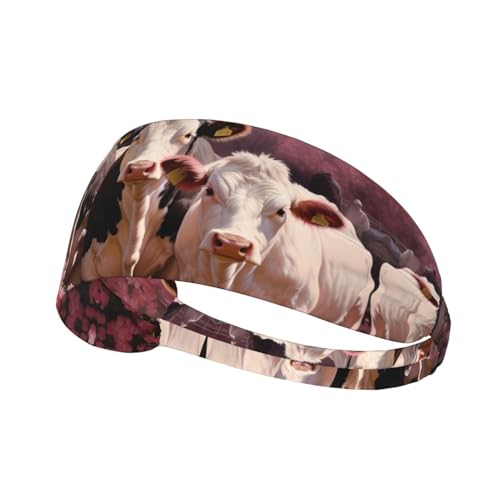 Elastisches Übungs-Stirnband für Damen und Herren, feuchtigkeitsableitend, athletisch, für Laufen, Fitnessstudio, Training, rosa Blumenshow, Lenken von Kühen und Rindern von YYHHAOFA