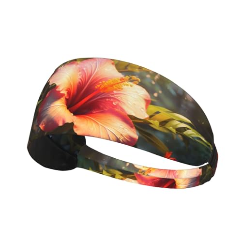 Elastisches Übungs-Stirnband für Damen und Herren, feuchtigkeitsableitend, athletisch, für Laufen, Fitnessstudio, Training, tropisches Blumenbild von YYHHAOFA