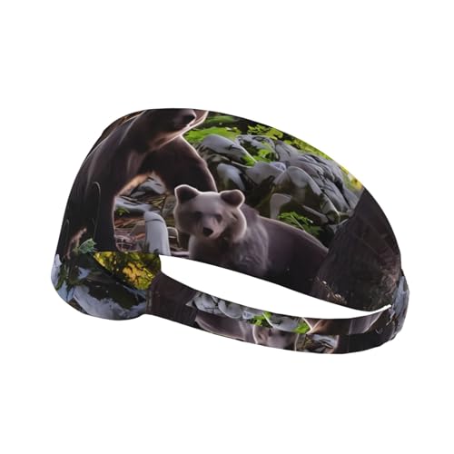 Elastisches Übungs-Stirnband für Damen und Herren, feuchtigkeitsableitend, athletisch für Laufen, Fitnessstudio, Training und kleine schwarze Bären von YYHHAOFA