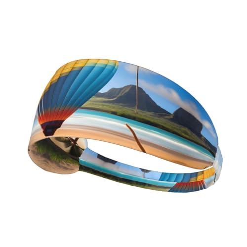 Elastisches Übungs-Stirnband für Damen und Herren, feuchtigkeitsableitend, athletisch für Laufen, Fitnessstudio, Workout, Hawaii-Heißluftballon-Muster von YYHHAOFA